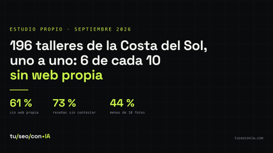 Resumen del estudio: 196 talleres de la Costa del Sol, 61 % sin web propia, 73 % de reseñas sin contestar