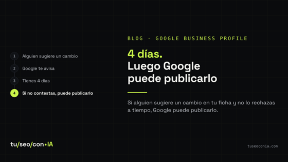 Cambios sugeridos en la ficha de Google: un negocio local revisa en el móvil el aviso de 4 días